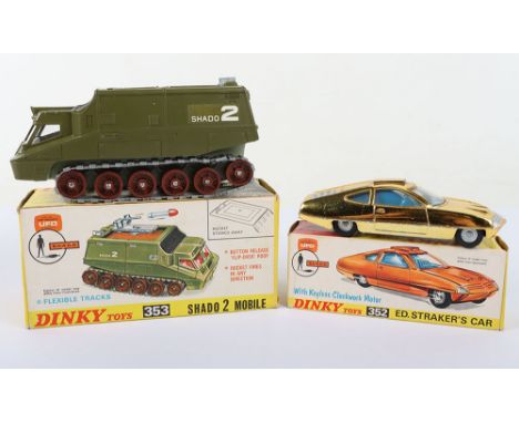 Two Dinky Toys From Gerry Andersons UFO Tv programme S.H.A.D.O, 352 ED. Straker’s Car, gold plated body, cast wheel hubs, blu