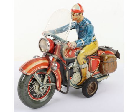 Large Tipp & Co friction driven Motorbike, German 1950s, lithographed motorbike with engine details and brown TCO panniers, T