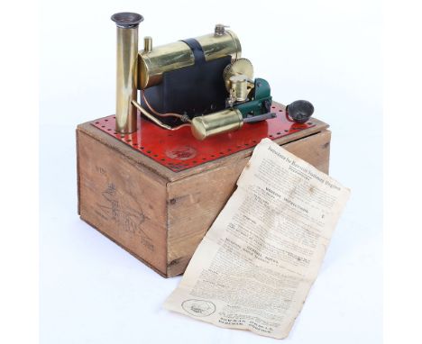 Boxed Bowman Models M135 single cylinder Stationary steam engine, English circa 1930, brass horizontal boiler with original b