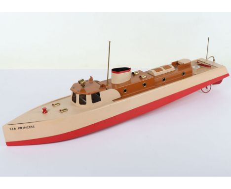 A modern Bowman Models live steam River launch ‘Sea Princess’, painted wooden hull with painted metal deck, cabin with hatch 