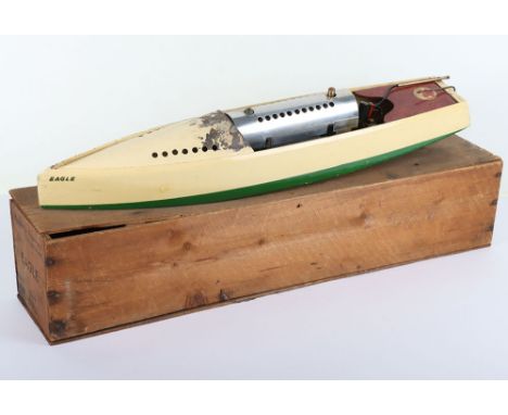 Boxed Hobbies Bowman ‘Eagle’ live steam Speedboat, 1931, the wooden hull painted cream and green below the waterline, plank d