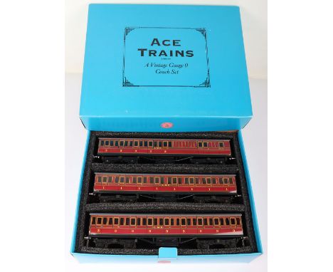 ACE Trains 0 gauge LMS C/1 three coach set, 1st class coach, 3rd class coach and 3rd/brake,  maroon livery, excellent conditi