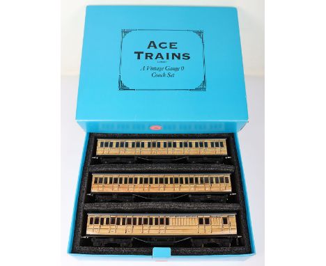 ACE Trains 0 gauge LNER C/1 three coach set, 1st class coach, 3rd class coach and 3rd/brake,  teak livery, excellent conditio