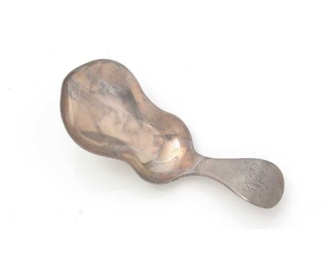 A George III silver caddy spoon, with a waisted bowl and a short stem, initialled, by Soloman Hougham, London 1815, 8.5cm lon