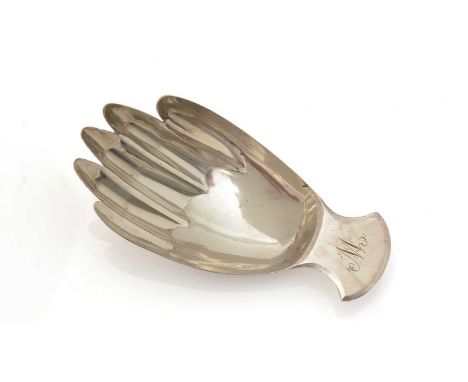 A George III silver caddy spoon,in the form of a right hand, initialled "W", by Josiah Snatt, London 1805, 7cm long , 0.3oz.