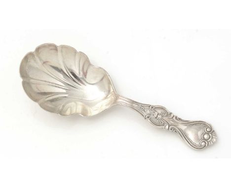 A Victorian silver West Country caddy spoon, with a patterned stem, by James Williams of Exeter, c.1860 (no date letter), 11.