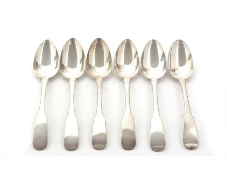 A set of six Scottish provincial silver tablespoons, fiddle pattern, by Robert Naughton of Inverness (RN, harp, ship or crown