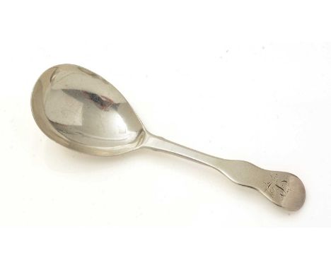 A George III silver North Country provincial caddy spoon, with a wavy (or King’s shape) stem and shoulders, initialled "L", b