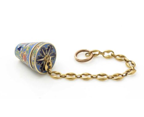A mid-19th Century continental gold and enamelled pendant vinaigrette, shaped like a pail with short chain, unmarked probably