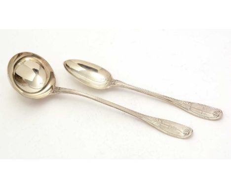 A Victorian silver soup ladle, in Wellington pattern no.1, crested, by George Adams, London 1850; and a Victorian silver bast