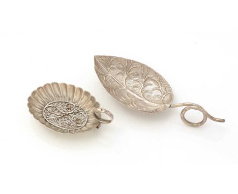 A George III silver caddy spoon, with a ring handle and a fluted oval bowl inset with a filigree panel, by Joseph Wilmore, Bi