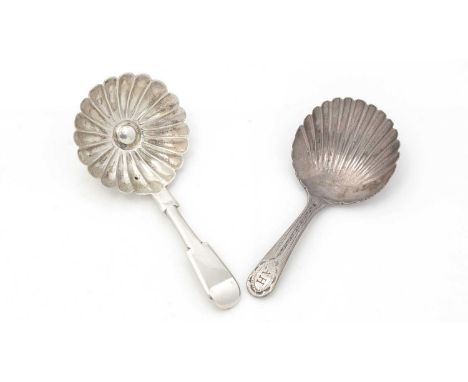 An early Victorian silver West Country provincial caddy spoon, fiddle pattern with a flowerhead-shaped bowl, by Robert Willia