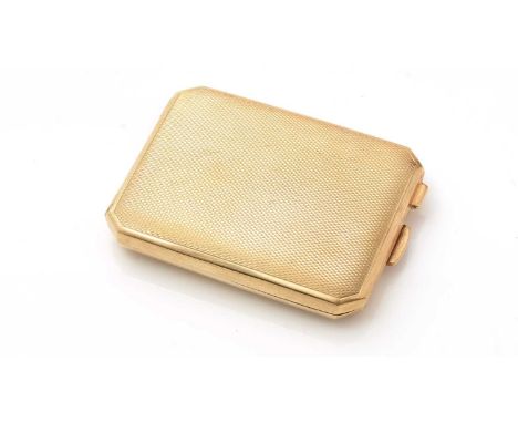A George V 9ct. gold book match holder, of canted rectangular form with engine-turned decoration, by W.T. Tughill &amp; Co., 