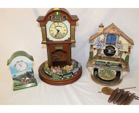 3 Bradford Editions Flying Scotsman clocks - Heirloom Porcelain clock, Memories of Steam cuckoo clock and Celebration of Stea