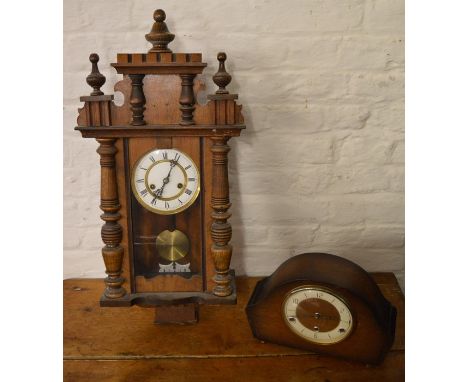 Vienna style wall clock (af) and a 1930s / 1950s mantel clock