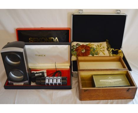 Aluminium carry case for watches (as new), Sekonda &amp; Timex cases, double automatic watch winder, bell pull etc&nbsp;