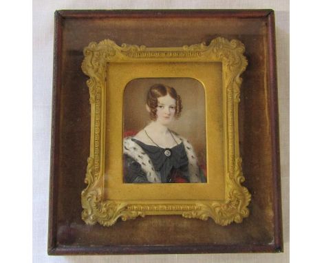 Victorian signed hand painted minature of a young lady in a wood, gilt and velvet frame by Samuel John Stump (1778-1863) -&nb