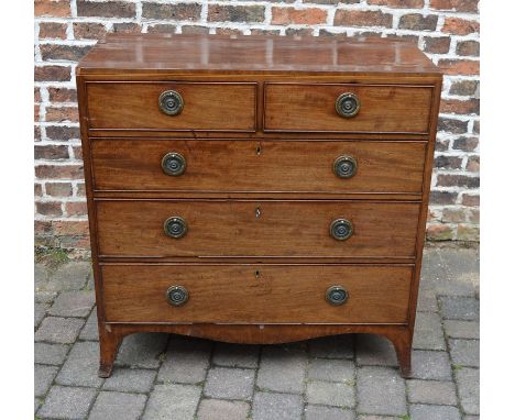 Georgian caddy top mahogany veneer chest of drawers on splayed bracket feet