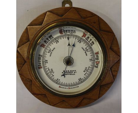 M &amp; M Nutt Sheffield oak framed aneroid barometer