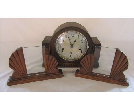 Pair of wooden 1930s photo frames and a mantel clock