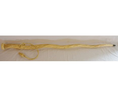 Narwhal tusk walking stick with turned flat pommel. Length approx. 94cm Weight approx 1.05kg with non transferable CITES Arti