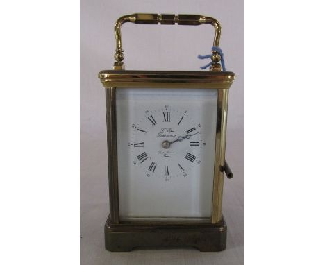 Modern French carriage clock 'L'Epee fondee on 1839 Sainte Suxanne France' height excluding the handle 13 cm