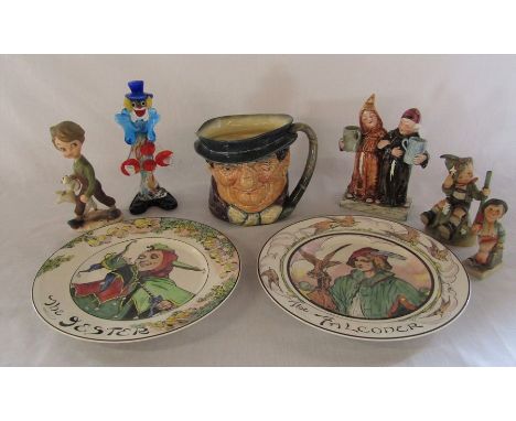 Various ceramics inc large Royal Doulton character jug - Tommy Meller, character plates D 6279 &amp; D 6277 D 26.5 cm , Goebe