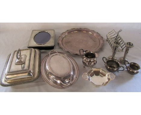 Assorted silver plate inc tureens, tray and toast rack