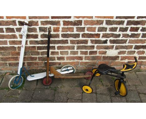 3 vintage children's toys - Triang and a folding Kisregl scooter and a 'Skippy' style tricycle