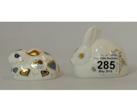 Royal Crown Derby Chinese New Year Rabbit and Pinxton Blue Rabbit (2) (both with gold stoppers and boxed) 