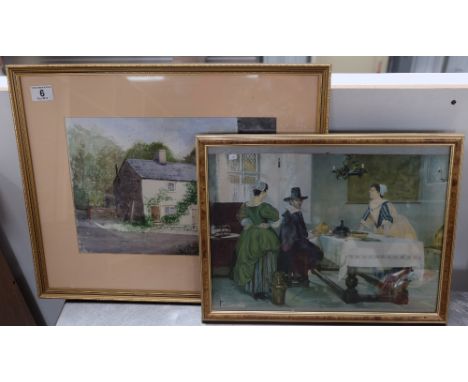 Watercolour painting Ravensdale cottages by J E Stanier and P D Millet canvass print in frame (2)