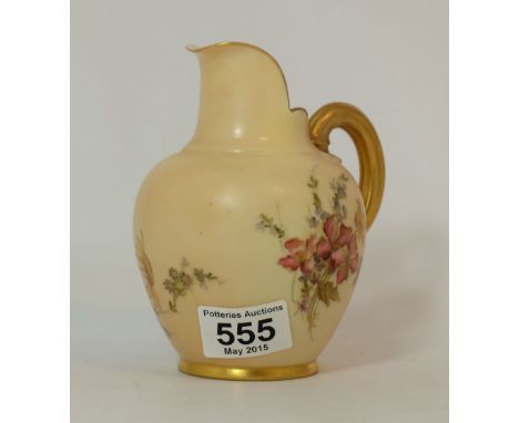 Royal Worcester blush jug decorated with flowers, height 14cm (restoration to rim)