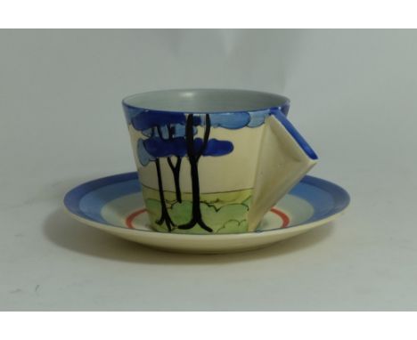 Clarice Cliff Newport pottery tea cup & saucer in the Blue Firs design