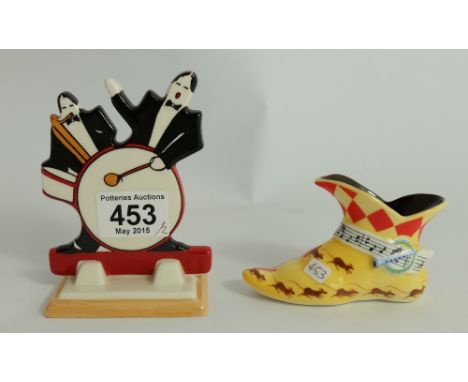 Wedgwood Clarice Cliff Jaz Figure and Coalport The Pied Piper Boot  (2)