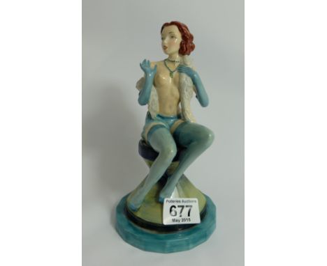 Kevin Francis Artists Proof figure of lady wearing stockings and feather boa in light blue colorway 