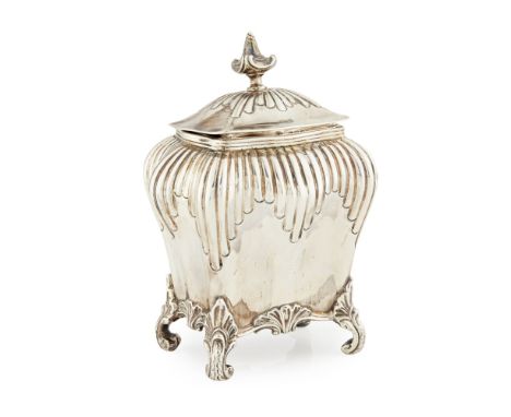 A late Victorian bombé form tea caddy  Lee &amp; Wigfull, Sheffield 1898, of traditional form, demi-fluted body and lid, rais