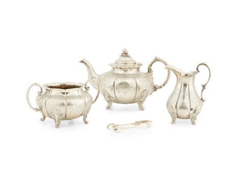 A matched Victorian three piece tea service  W.H., London 1859/56, comprising teapot, twin handled sugar basin and a milk jug
