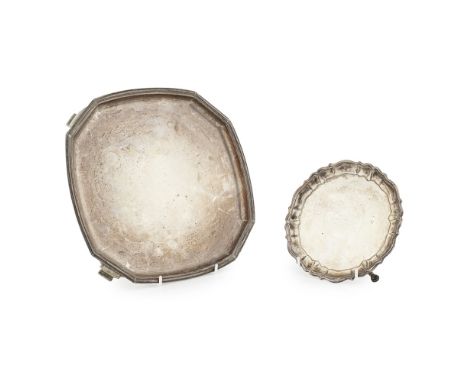 A Georgian small waiter  James Shruder, London 1744, of round form, serpentine border, plain flat and raised on hoof feet; to