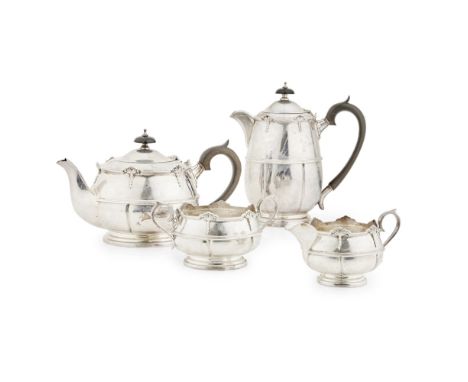 An Art Deco four piece tea service  Walker &amp; Hall Ltd., Sheffield 1928, comprising hot water pot, teapot, twin handled su