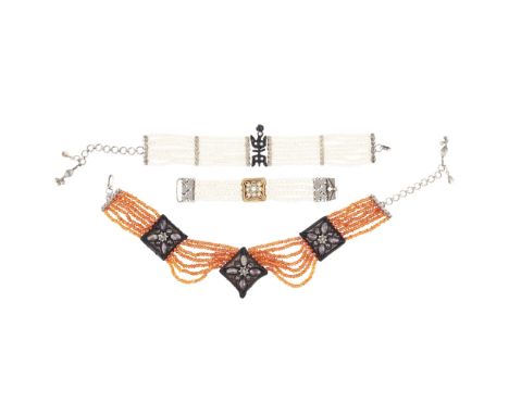 A group of jewellery, Harumi Klossowski de Rola  to include a necklace composed of stained orange quartz beads alternated wit