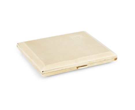 A 9ct gold cigarette case  John Henry Wynn, Birmingham 1852, of rectangular form, engine turned decoration throughout, engrav