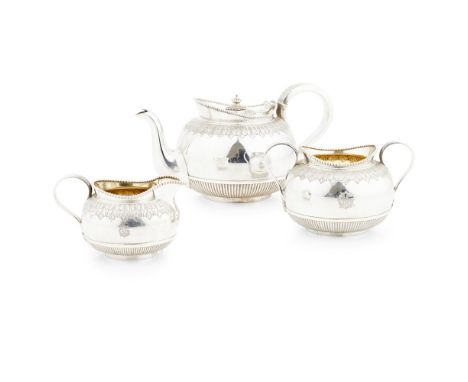 A Victorian three piece tea service  Martin, Hall &amp; Co, London 1889, comprising a teapot, twin handled sugar basin and mi