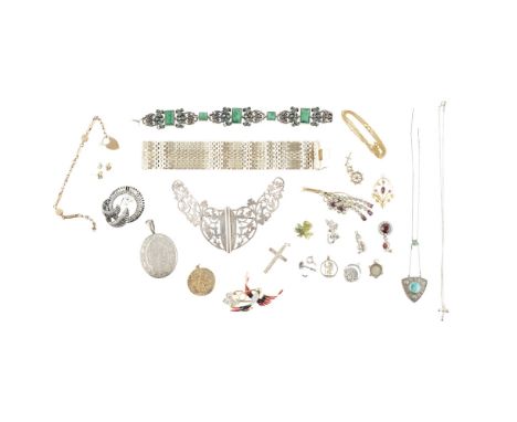 A collection of jewellery  to include an Elsa Peretti for Tiffany &amp; Co cross pendant, a pair of 18ct gold knot earrings; 