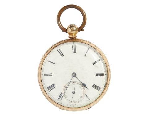An 18ct gold pocket watch, Aitchison of Glasgow  engine turned case with open face, subsidiary seconds dial, three quarter pl