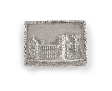 A 'Castle Top' vinaigrette  Joseph Willmore, Birmingham 1837, the hinged cover with view of Westminster Abbey, cast borders a