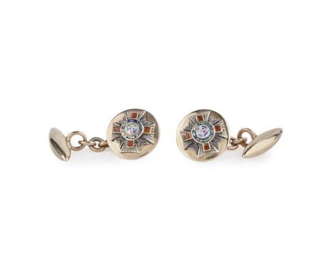A pair of 9ct gold enamel cufflinks, Order of St Michael &amp; St George  the principal terminals with enamelled badge of the
