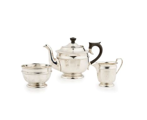 A matched 1930s three-piece tea service  Viners Ltd., Sheffield, comprising teapot, sugar basin and milk jug all of waisted c