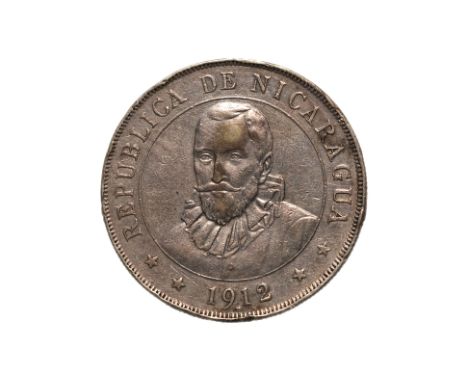 NICARAGUA, REPUBLIC 1 CORDOBA 1912 H
Bust of Francisco Hernández de Córdoba facing front, date below, reverse with a row of m