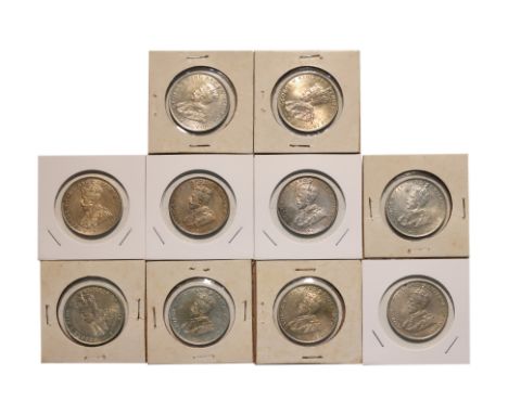 STRAITS SETTLEMENTS GEORGE V 50 CENTS 1920 (10)
Crowned bust facing left, cross below, reverse with denomination within bead 