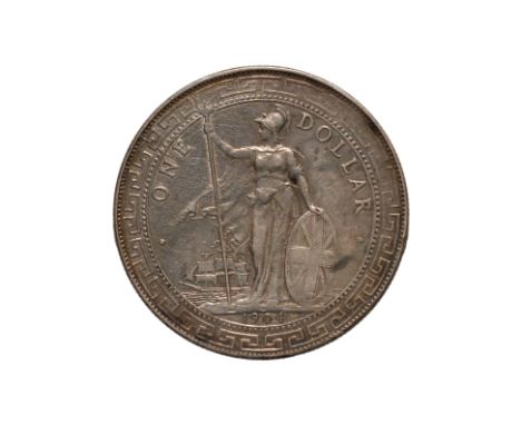 GREAT BRITAIN BRITISH TRADE DOLLAR 1904 B
Britannia standing holding a trident and a shield, date below, reverse with Chinese